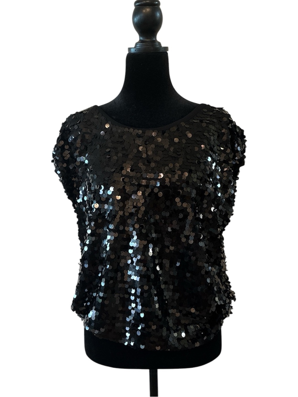 INC International Concepts Black Sequin Cap-Sleeve Top